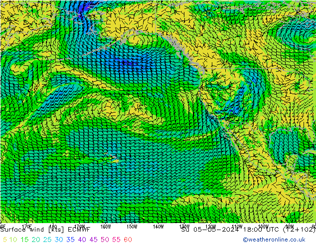 Rüzgar 10 m ECMWF Paz 05.05.2024 18 UTC