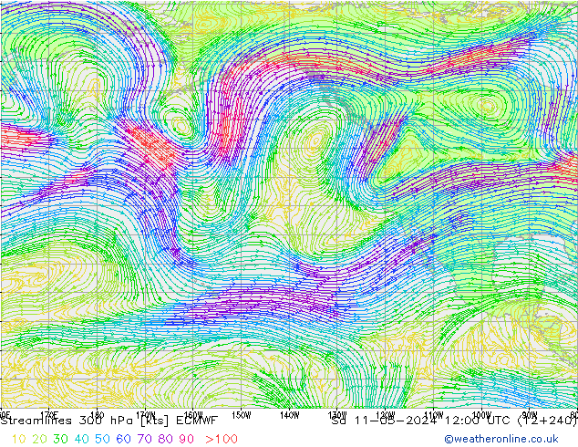 Ligne de courant 300 hPa ECMWF sam 11.05.2024 12 UTC