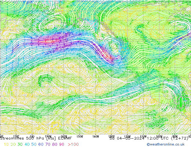 Stroomlijn 500 hPa ECMWF za 04.05.2024 12 UTC