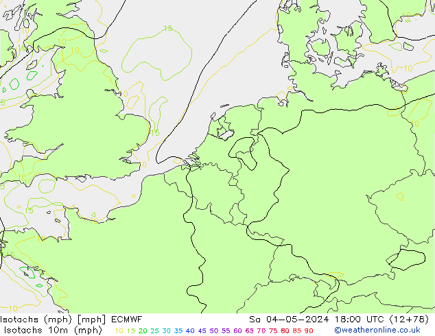 Isotachen (mph) ECMWF Sa 04.05.2024 18 UTC