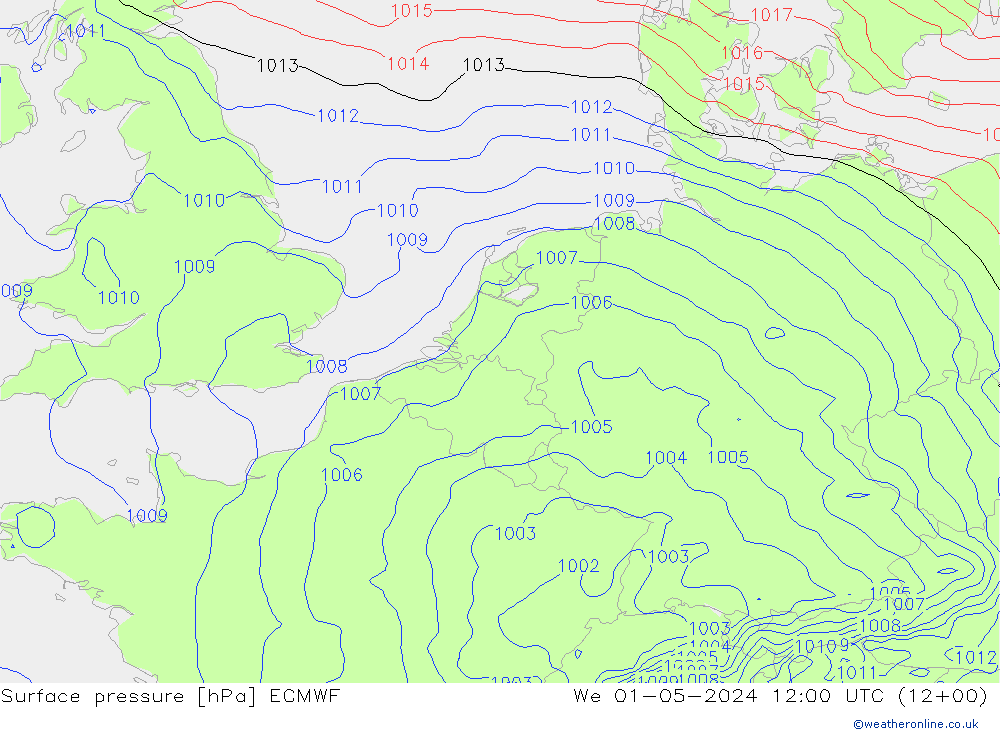 Surface pressure ECMWF We 01.05.2024 12 UTC