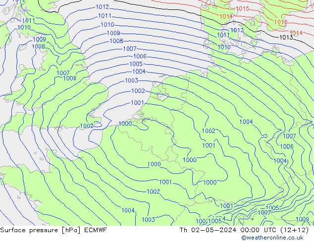 Presión superficial ECMWF jue 02.05.2024 00 UTC