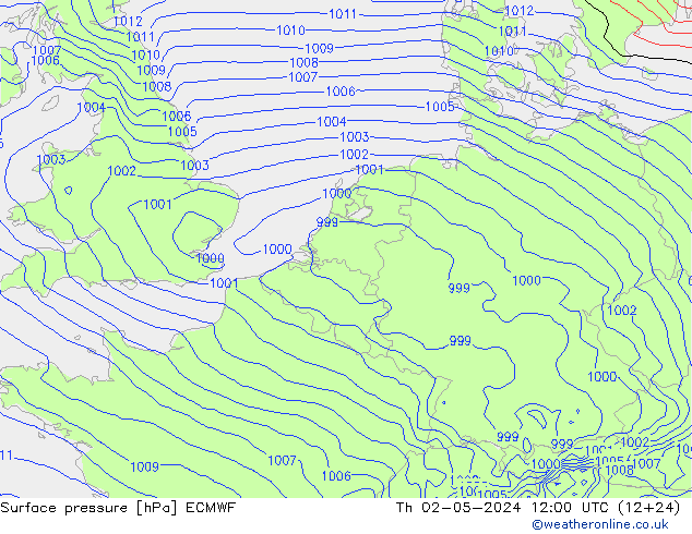 地面气压 ECMWF 星期四 02.05.2024 12 UTC