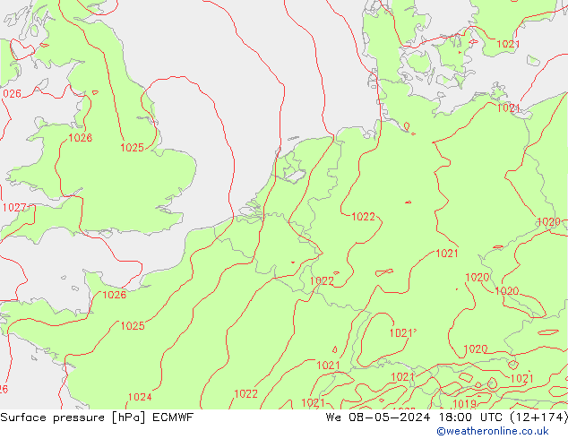 Atmosférický tlak ECMWF St 08.05.2024 18 UTC