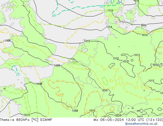 Theta-e 850hPa ECMWF lun 06.05.2024 12 UTC