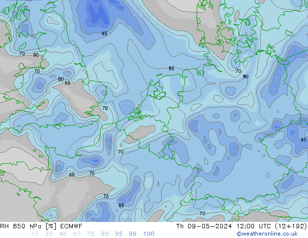 RH 850 hPa ECMWF  09.05.2024 12 UTC