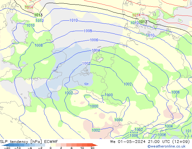 SLP tendency ECMWF We 01.05.2024 21 UTC