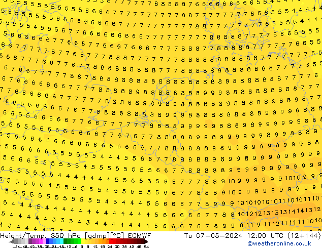 Z500/Rain (+SLP)/Z850 ECMWF вт 07.05.2024 12 UTC