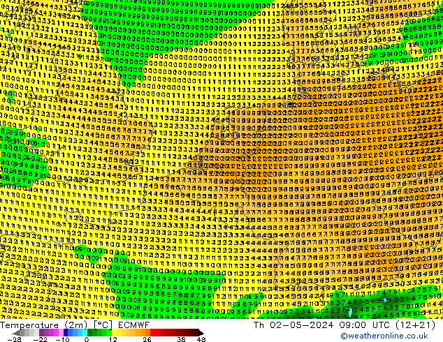 Temperatura (2m) ECMWF Qui 02.05.2024 09 UTC