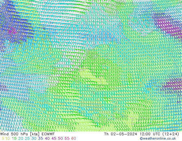 Viento 500 hPa ECMWF jue 02.05.2024 12 UTC