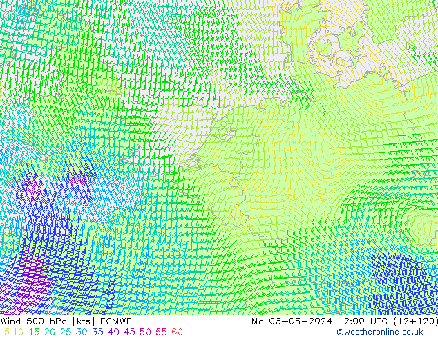 wiatr 500 hPa ECMWF pon. 06.05.2024 12 UTC
