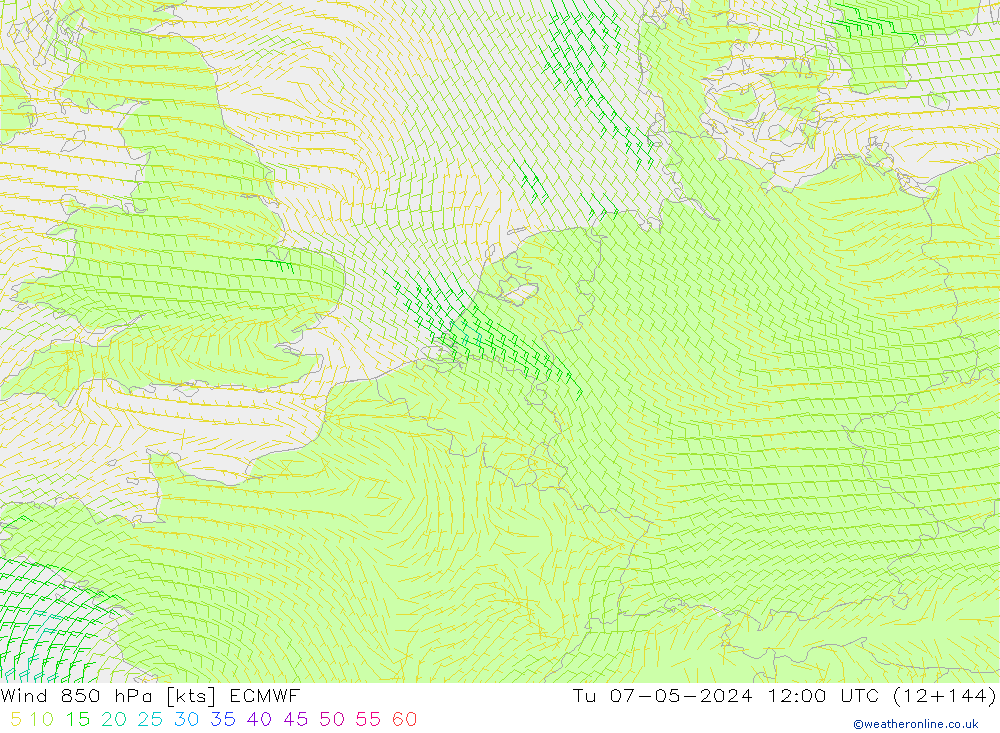 Wind 850 hPa ECMWF di 07.05.2024 12 UTC