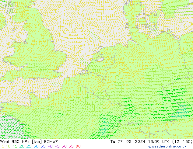 Wind 850 hPa ECMWF di 07.05.2024 18 UTC