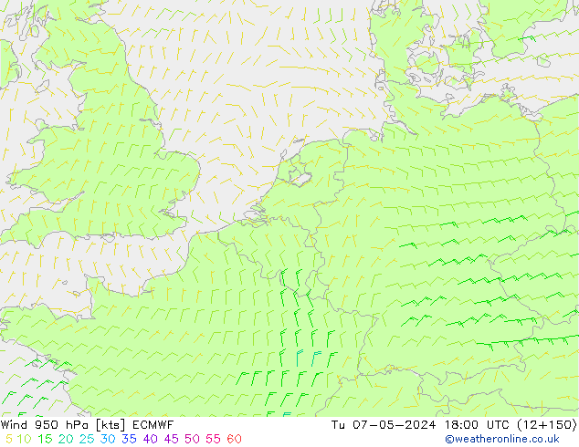 Wind 950 hPa ECMWF Út 07.05.2024 18 UTC