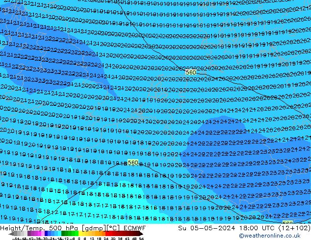 Z500/Rain (+SLP)/Z850 ECMWF nie. 05.05.2024 18 UTC