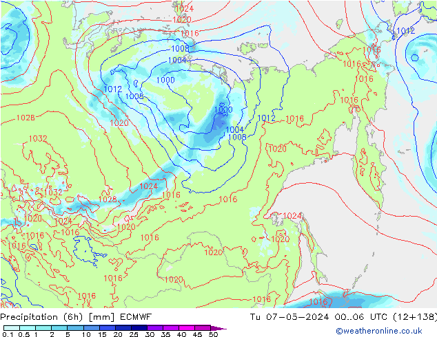 Z500/Rain (+SLP)/Z850 ECMWF Út 07.05.2024 06 UTC