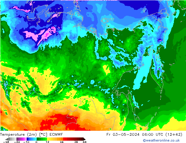 Temperatuurkaart (2m) ECMWF vr 03.05.2024 06 UTC