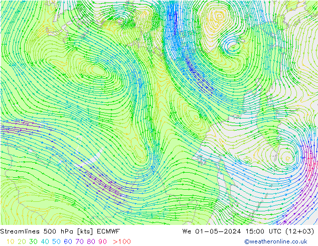 Streamlines 500 hPa ECMWF St 01.05.2024 15 UTC