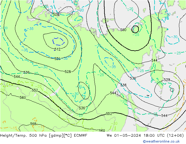 Geop./Temp. 500 hPa ECMWF mié 01.05.2024 18 UTC