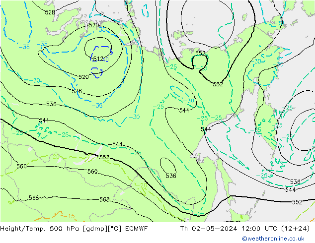 Z500/Regen(+SLP)/Z850 ECMWF do 02.05.2024 12 UTC