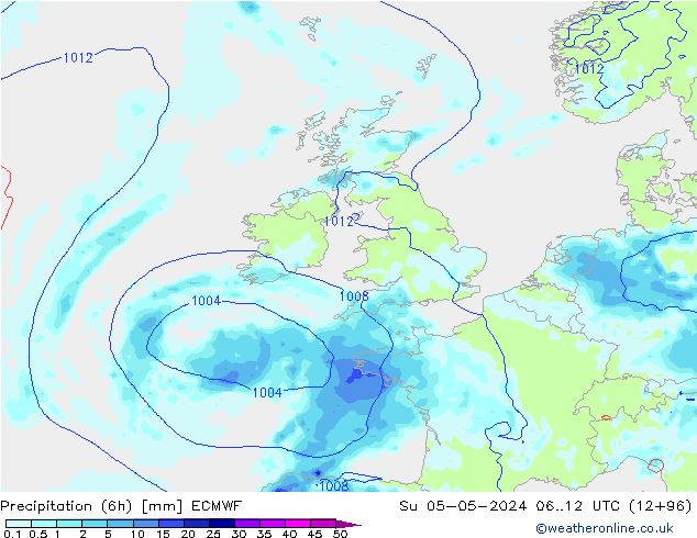 Z500/Yağmur (+YB)/Z850 ECMWF Paz 05.05.2024 12 UTC