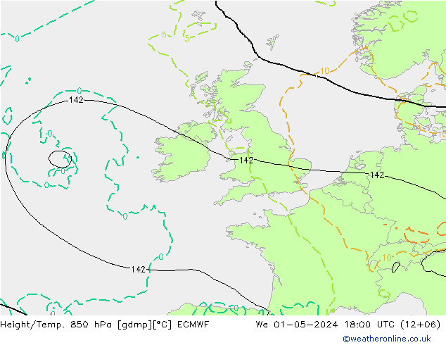 Height/Temp. 850 hPa ECMWF mer 01.05.2024 18 UTC