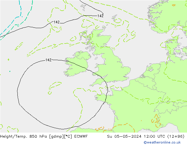 Z500/Yağmur (+YB)/Z850 ECMWF Paz 05.05.2024 12 UTC