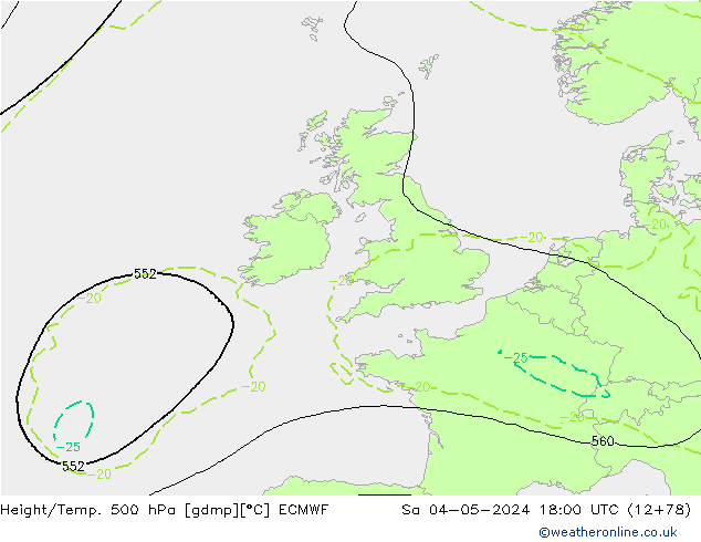 Z500/Rain (+SLP)/Z850 ECMWF Sa 04.05.2024 18 UTC