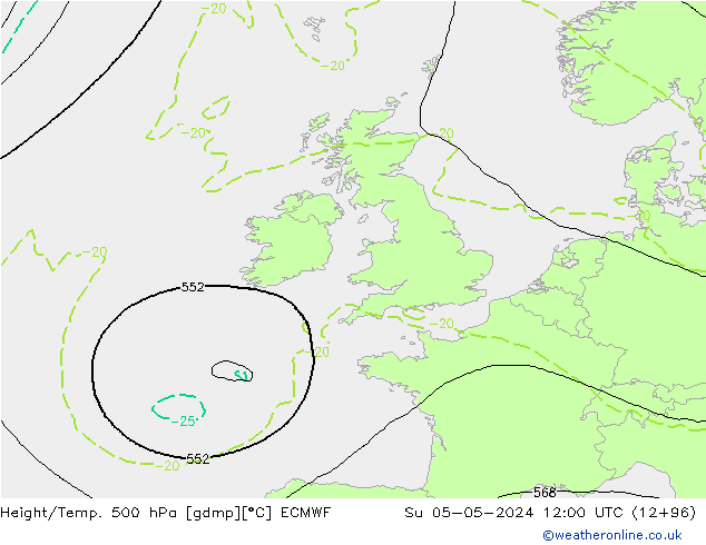Z500/Yağmur (+YB)/Z850 ECMWF Paz 05.05.2024 12 UTC