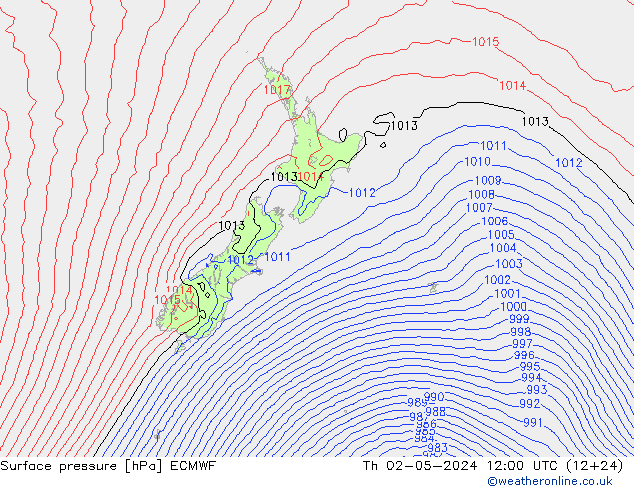 Surface pressure ECMWF Th 02.05.2024 12 UTC