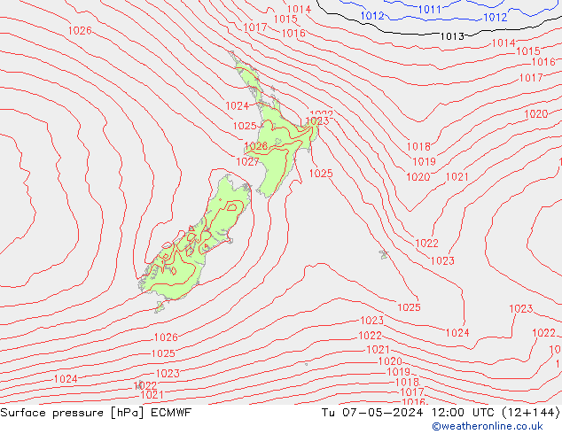 Surface pressure ECMWF Tu 07.05.2024 12 UTC