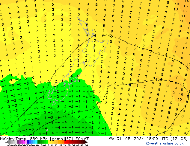 Z500/Rain (+SLP)/Z850 ECMWF We 01.05.2024 18 UTC