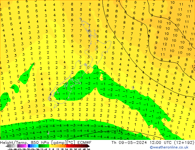 Z500/Rain (+SLP)/Z850 ECMWF jeu 09.05.2024 12 UTC