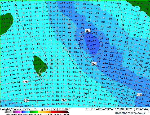 Height/Temp. 500 hPa ECMWF Tu 07.05.2024 12 UTC