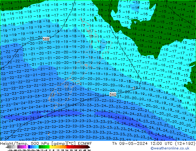 Z500/Rain (+SLP)/Z850 ECMWF jeu 09.05.2024 12 UTC