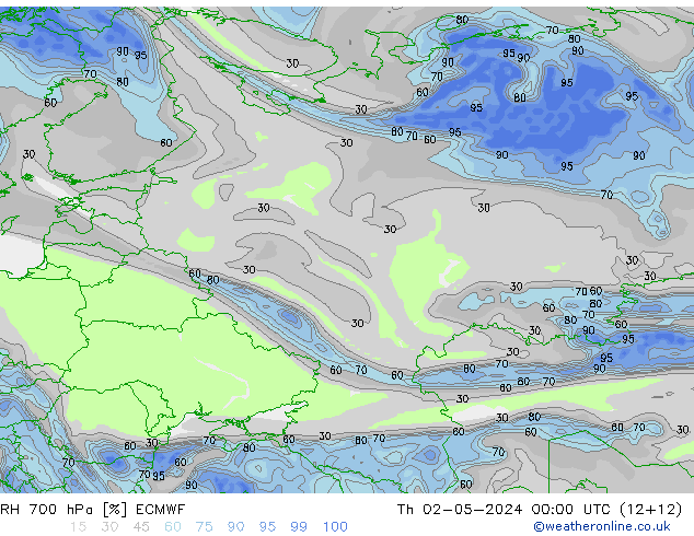 700 hPa Nispi Nem ECMWF Per 02.05.2024 00 UTC