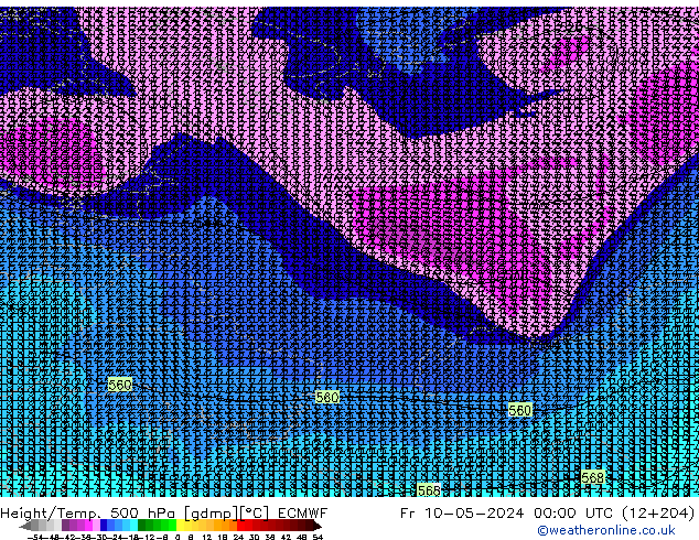 Z500/Rain (+SLP)/Z850 ECMWF ven 10.05.2024 00 UTC