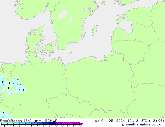 Precipitation (6h) ECMWF We 01.05.2024 18 UTC