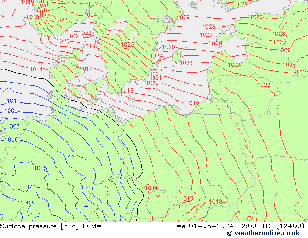 Surface pressure ECMWF We 01.05.2024 12 UTC