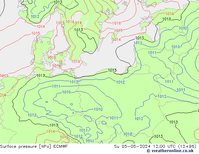 Atmosférický tlak ECMWF Ne 05.05.2024 12 UTC