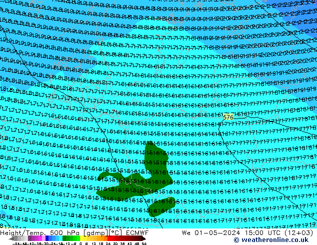 Height/Temp. 500 hPa ECMWF śro. 01.05.2024 15 UTC