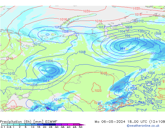 Z500/Rain (+SLP)/Z850 ECMWF Mo 06.05.2024 00 UTC