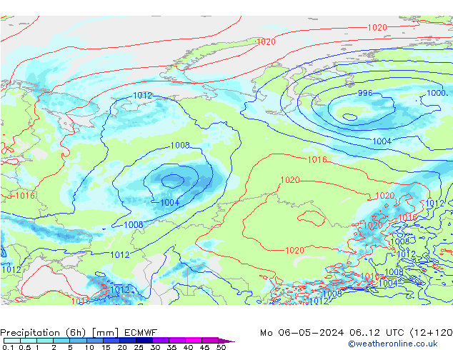 Z500/Yağmur (+YB)/Z850 ECMWF Pzt 06.05.2024 12 UTC