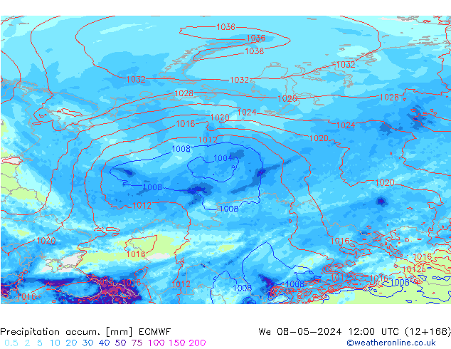 Precipitation accum. ECMWF We 08.05.2024 12 UTC