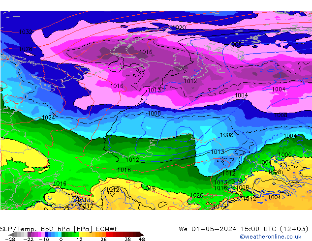 SLP/Temp. 850 hPa ECMWF St 01.05.2024 15 UTC