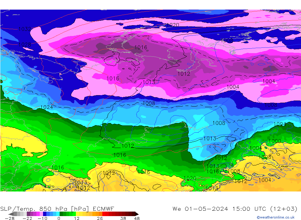 SLP/Temp. 850 hPa ECMWF We 01.05.2024 15 UTC