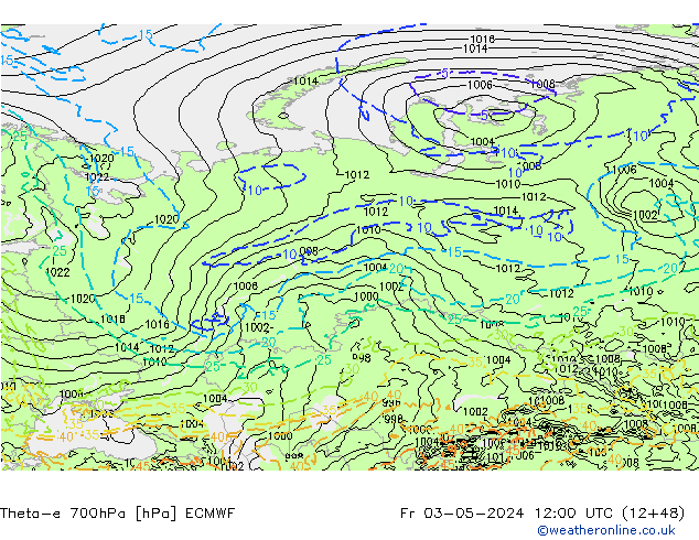 Theta-e 700hPa ECMWF Fr 03.05.2024 12 UTC