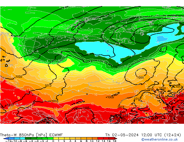 Theta-W 850hPa ECMWF Th 02.05.2024 12 UTC