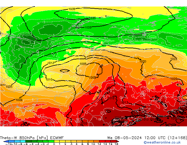 Theta-W 850hPa ECMWF We 08.05.2024 12 UTC