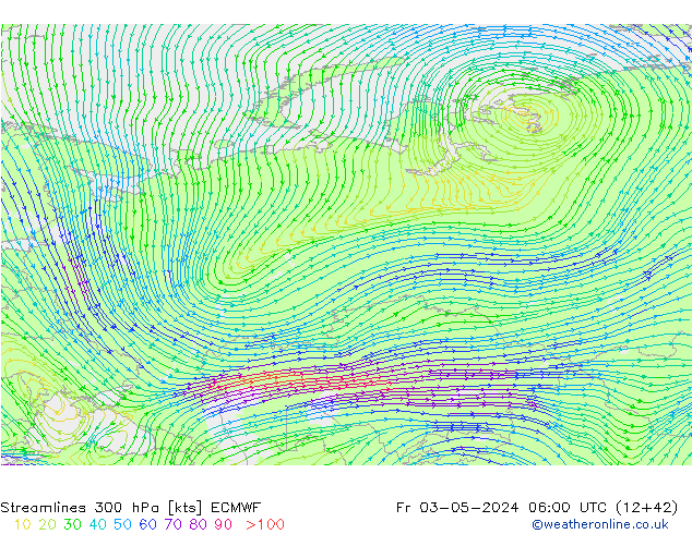 Streamlines 300 hPa ECMWF Fr 03.05.2024 06 UTC